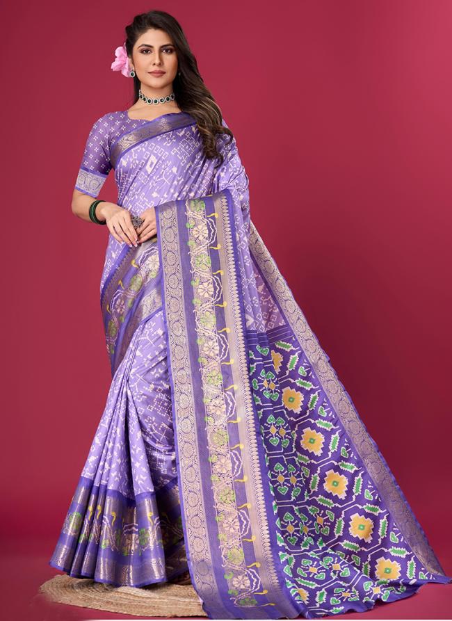 Soft Dola Sattin Purple Levender Party Wear Printed Saree